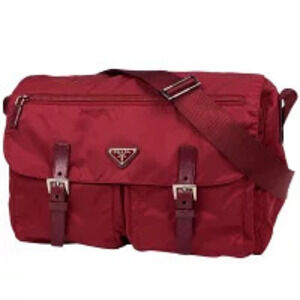 Prada Plate Shoulder Bag Crossbody Red